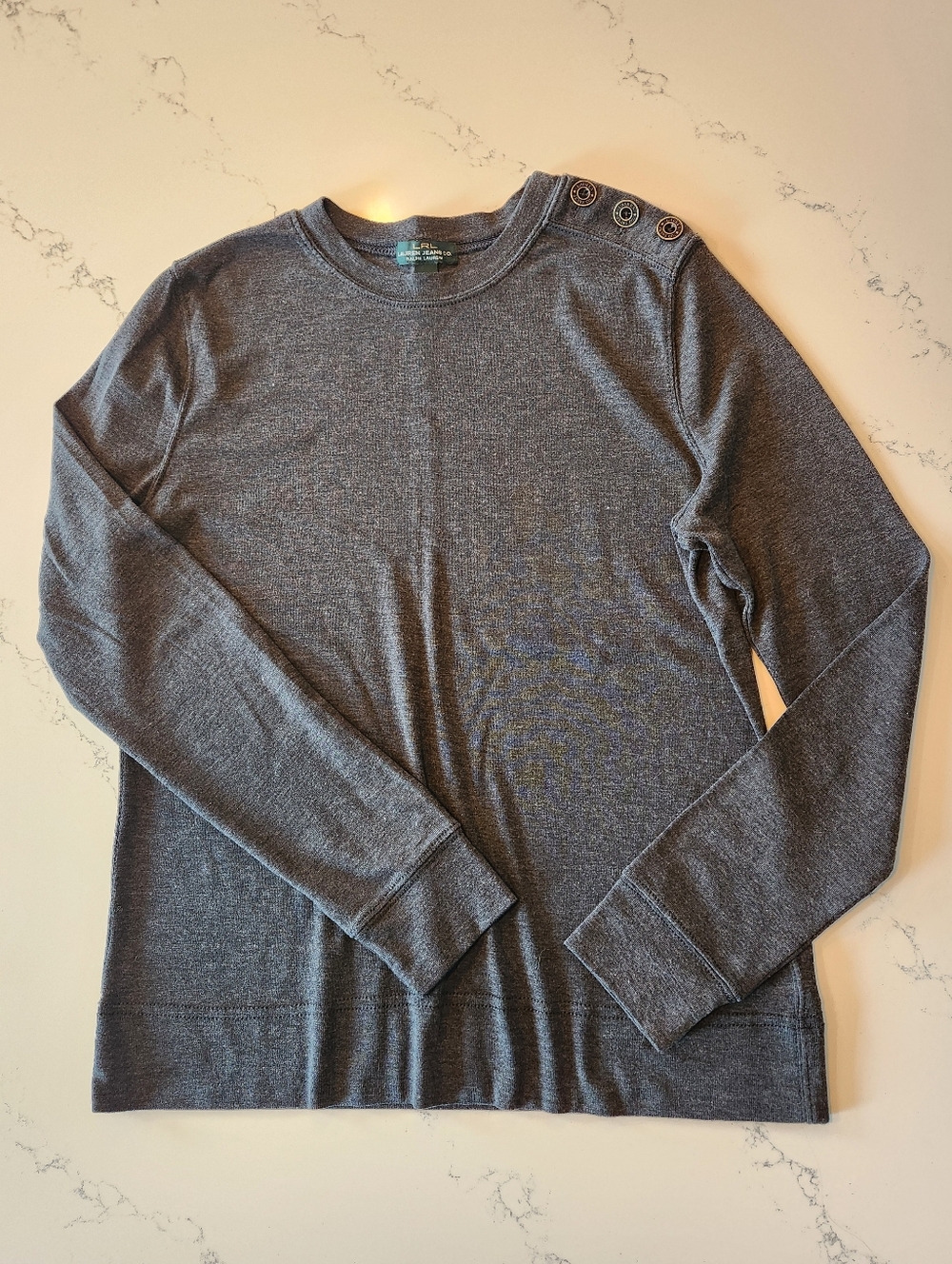Ralph Lauren Heather Grey Long Sleeve Button-Shoulder Shirt